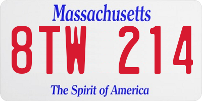 MA license plate 8TW214