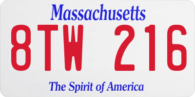 MA license plate 8TW216