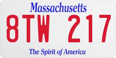 MA license plate 8TW217
