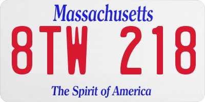 MA license plate 8TW218