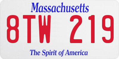 MA license plate 8TW219