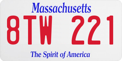 MA license plate 8TW221