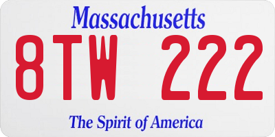 MA license plate 8TW222