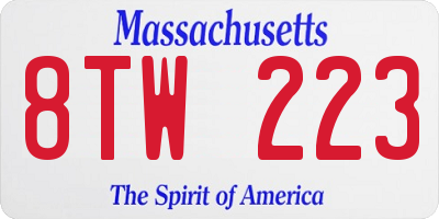 MA license plate 8TW223