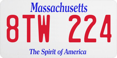 MA license plate 8TW224