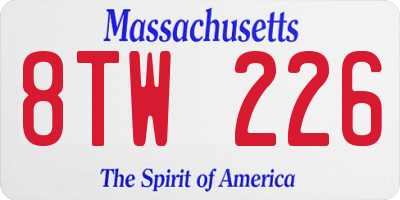 MA license plate 8TW226