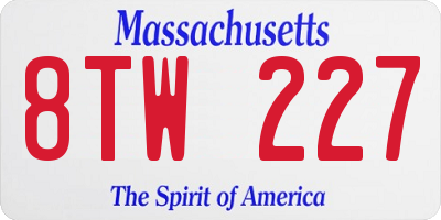 MA license plate 8TW227