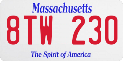 MA license plate 8TW230