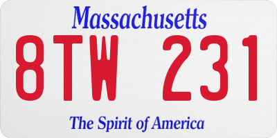 MA license plate 8TW231
