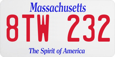MA license plate 8TW232