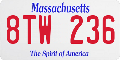 MA license plate 8TW236