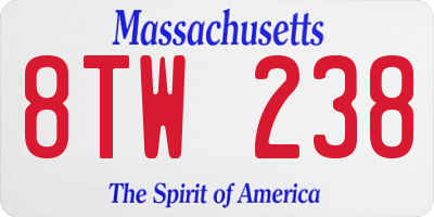 MA license plate 8TW238