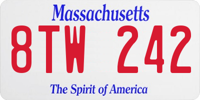 MA license plate 8TW242