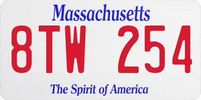 MA license plate 8TW254