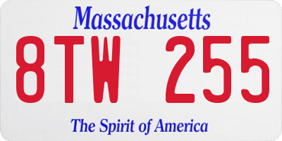 MA license plate 8TW255
