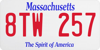 MA license plate 8TW257