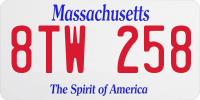 MA license plate 8TW258
