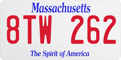 MA license plate 8TW262