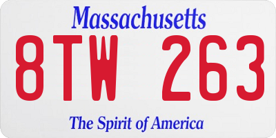 MA license plate 8TW263