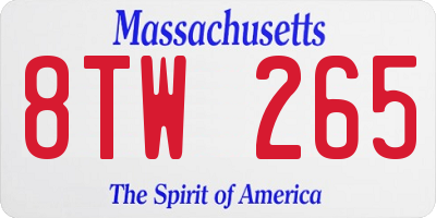 MA license plate 8TW265