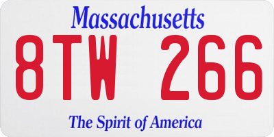 MA license plate 8TW266