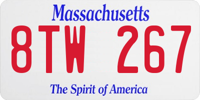 MA license plate 8TW267