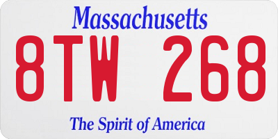 MA license plate 8TW268