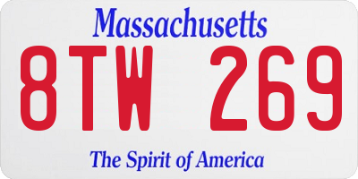 MA license plate 8TW269
