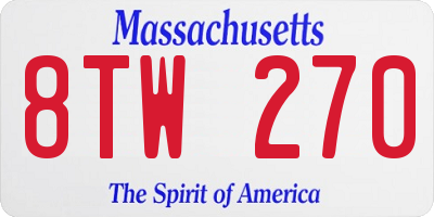 MA license plate 8TW270