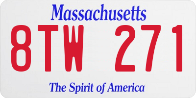 MA license plate 8TW271
