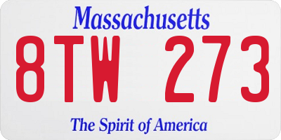 MA license plate 8TW273