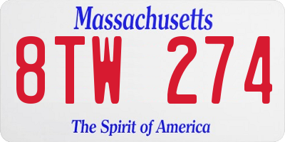 MA license plate 8TW274