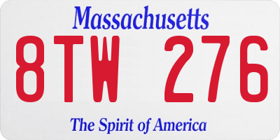 MA license plate 8TW276