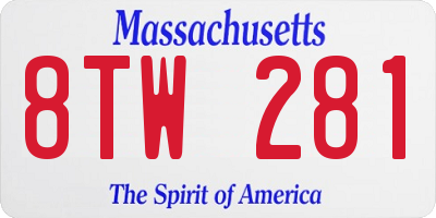 MA license plate 8TW281
