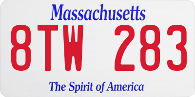 MA license plate 8TW283