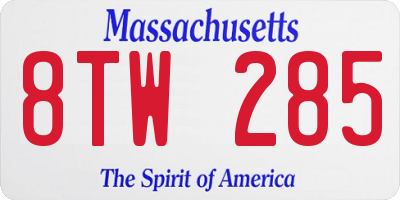 MA license plate 8TW285