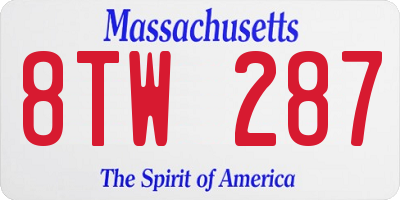 MA license plate 8TW287