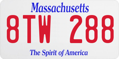 MA license plate 8TW288