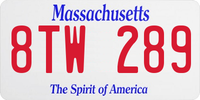 MA license plate 8TW289