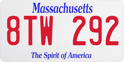 MA license plate 8TW292
