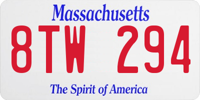 MA license plate 8TW294