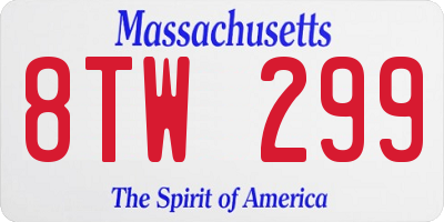 MA license plate 8TW299
