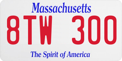 MA license plate 8TW300