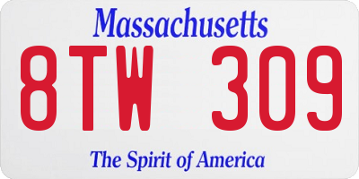 MA license plate 8TW309