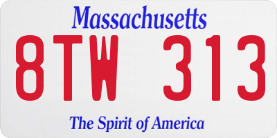 MA license plate 8TW313