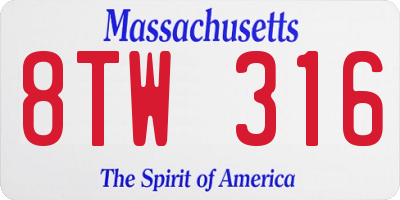 MA license plate 8TW316