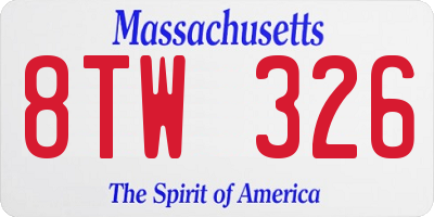 MA license plate 8TW326