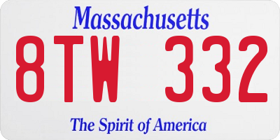 MA license plate 8TW332