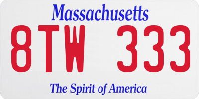 MA license plate 8TW333