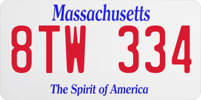 MA license plate 8TW334